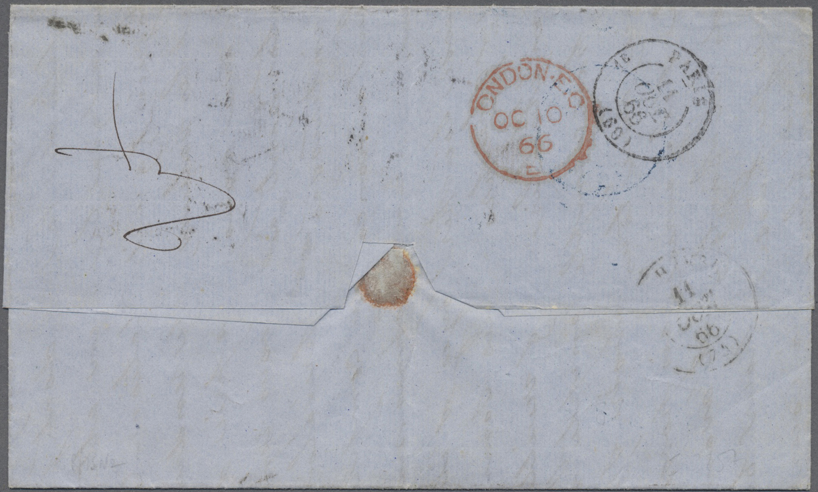 Br Portugal - Madeira - Funchal: 1866, FUNCHAL 2/10 Blue Double Circle On Entire Letter "Via Anglaise" To Le Havr - Funchal