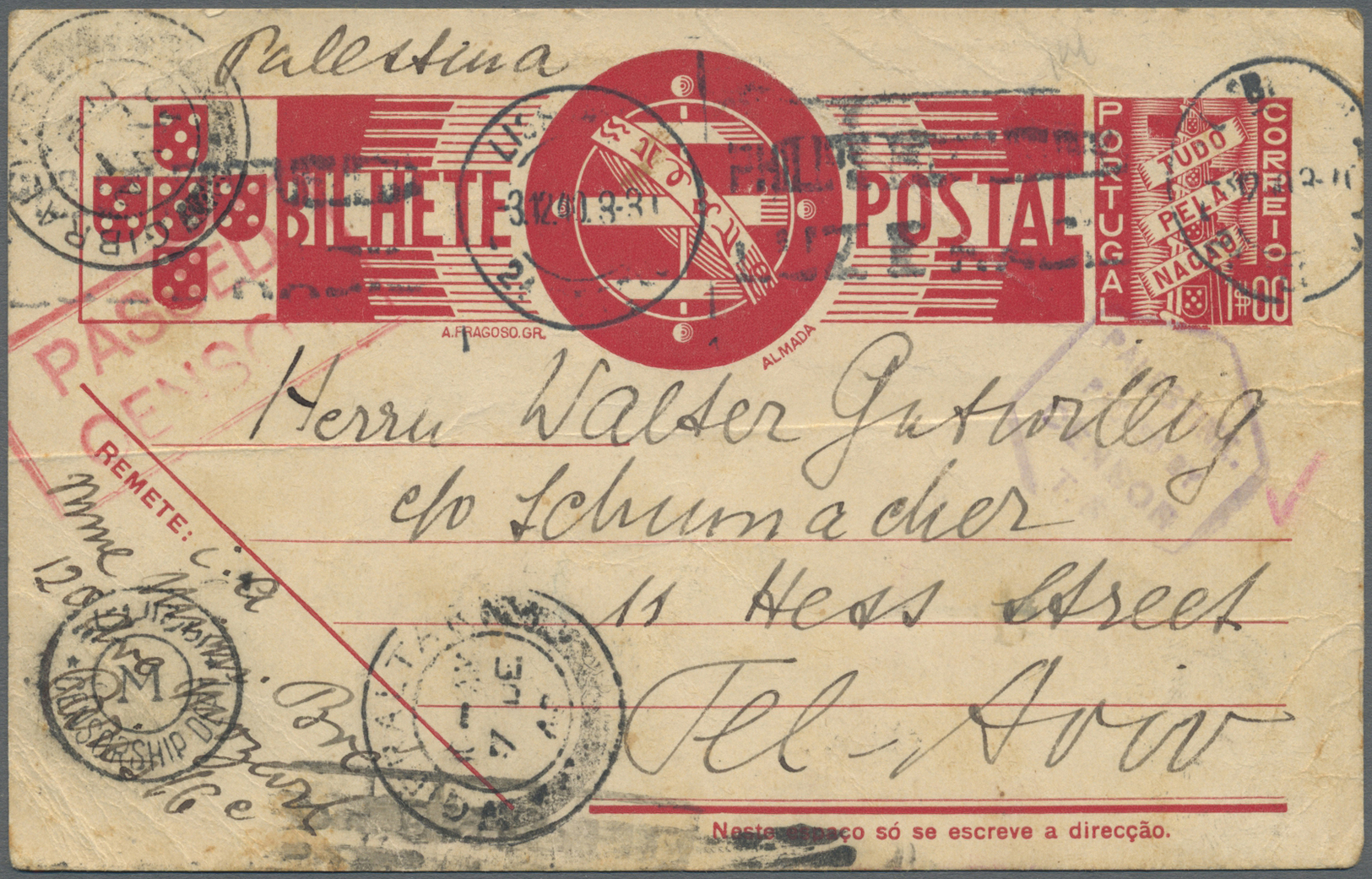 Br Portugal - Ganzsachen: 1940. Postal Stationery Card $1 Red (creased) Cancelled By Lisboa Date Stamp '3rd Dec 4 - Entiers Postaux