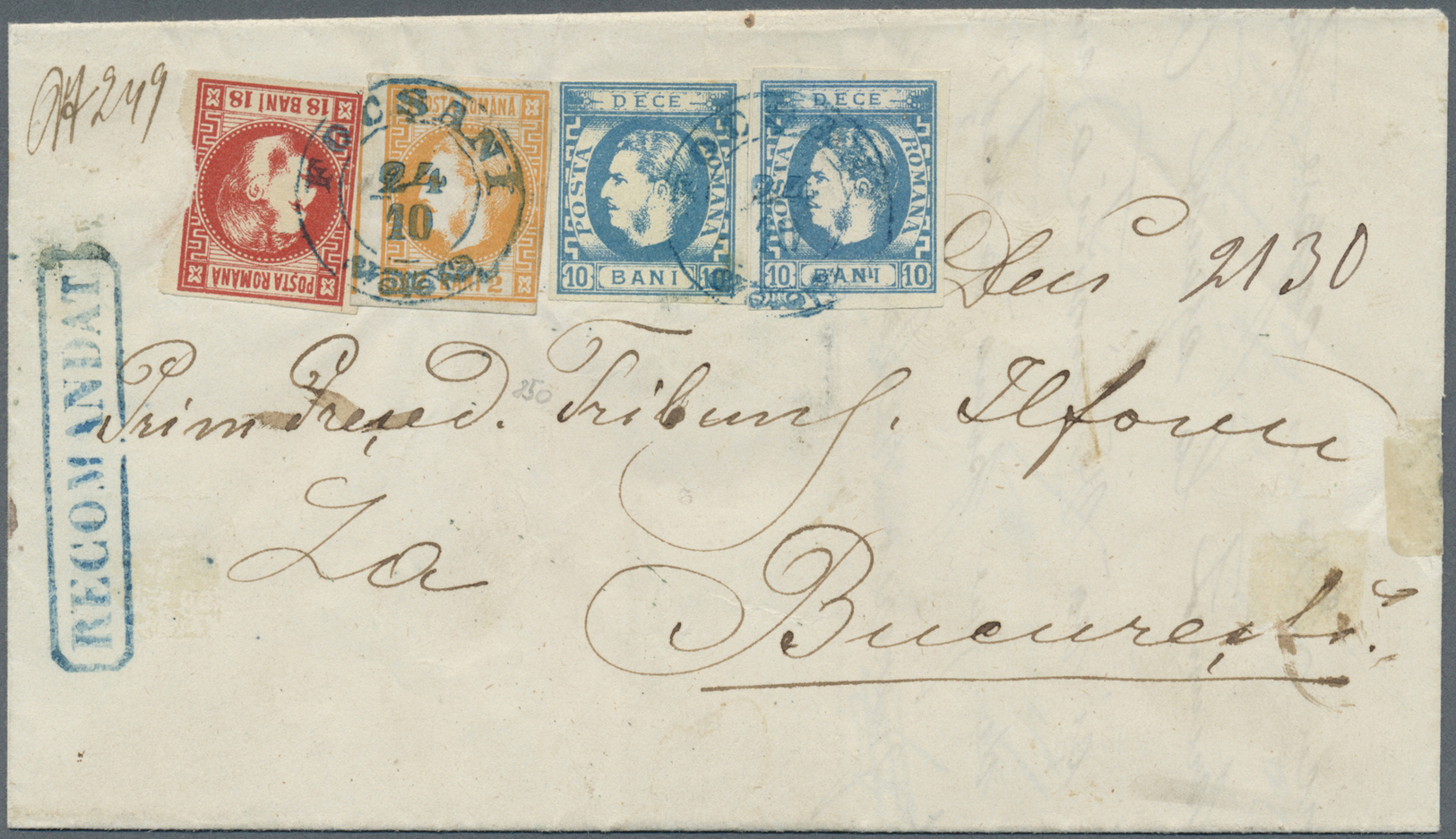 Br Rumänien: 1870, Folded Envelope Bearing 2 B. Orange, 18 B. Scarlet (large Flaw At Right) And Two Single 10 B. - Covers & Documents