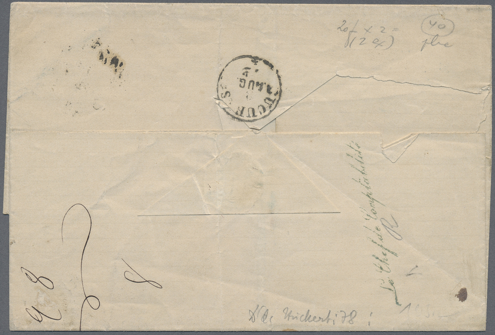 Br Rumänien: 1872, German Empire Incoming Mail: Small Shield 2x 7 Kr. Blue On Envelope To Bukarest. A Folded Cove - Lettres & Documents