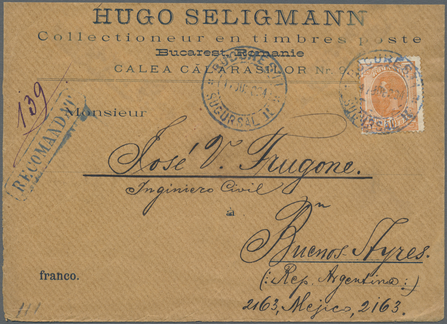 Br Rumänien: 1893, Paar 25 B Dunkellila Als Mehrfachfrankatur Und 50 C Orange Als Einzeffrankatur Je Auf Einschre - Covers & Documents