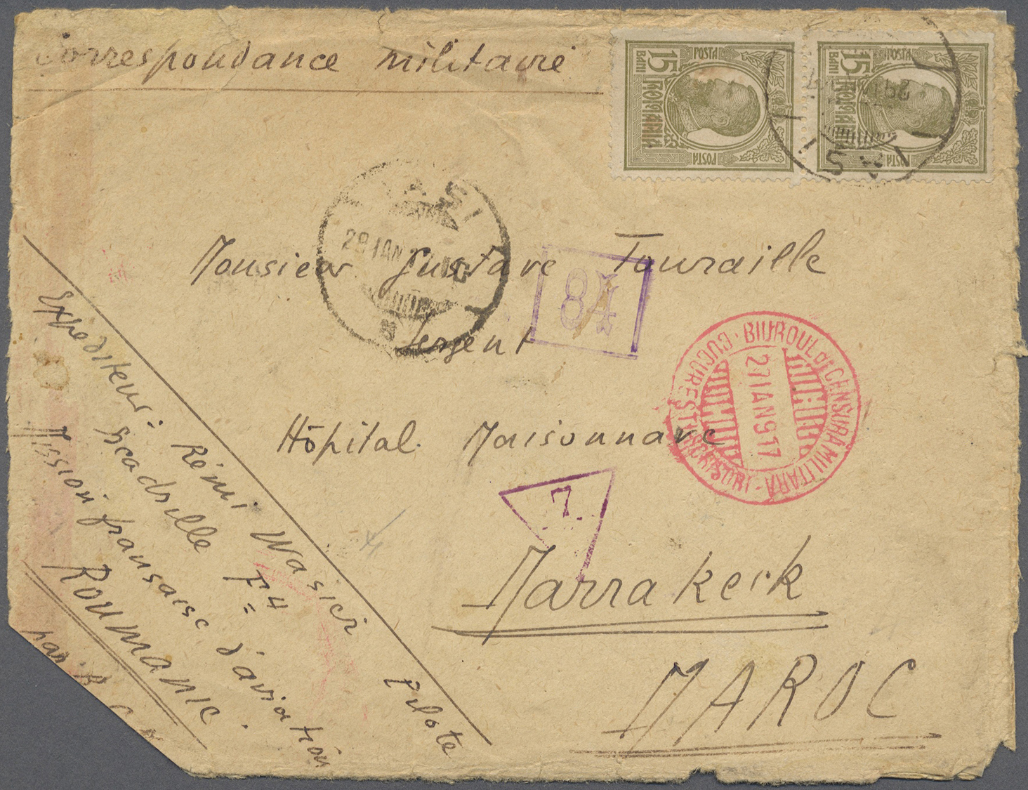 Br Rumänien: 1917. Envelope Endorsed 'Correspondence Militaire/Mission Française D'Aviation/Roumanie' Addressed T - Lettres & Documents