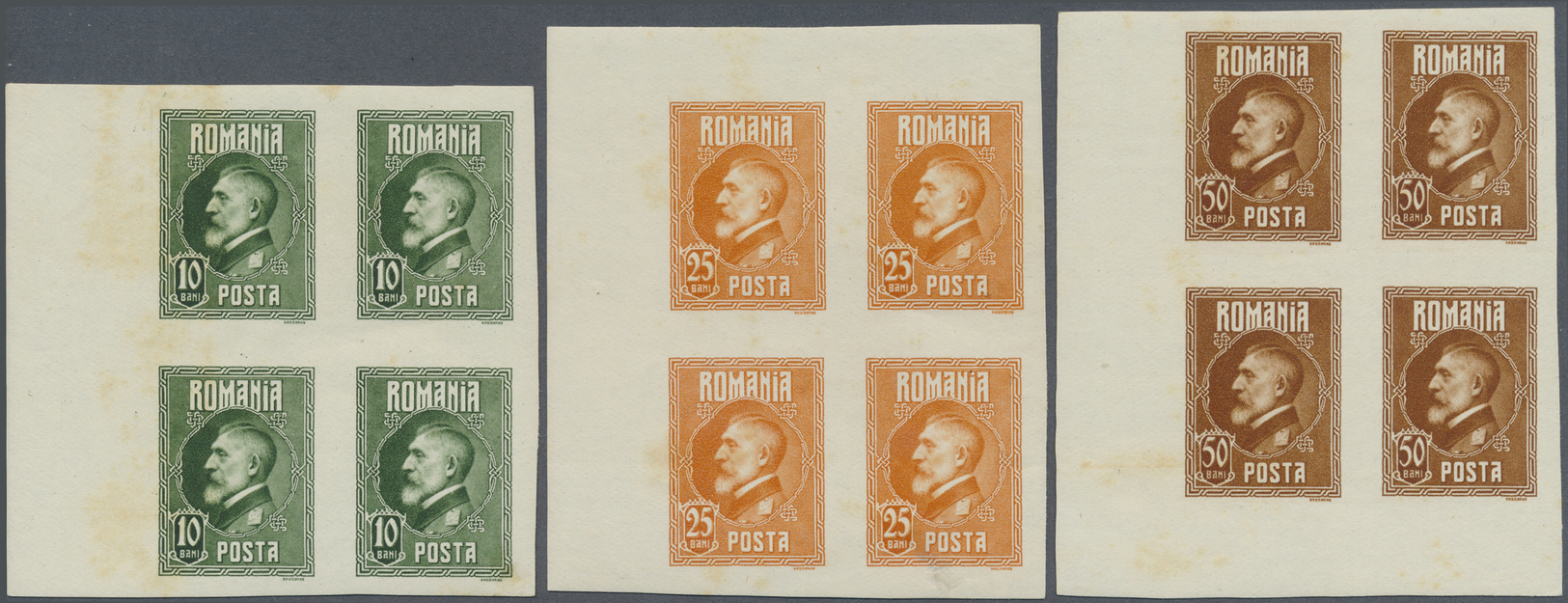 ** Rumänien: 1926. Complete Imperforate Set (10 Values) "60th Birthday Of King Ferdinand" In Margin/corner Blocks - Covers & Documents