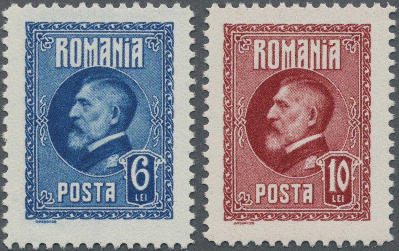 ** Rumänien: 1926, 6 L Blue And 10 L Red Ferdinand I. Color Printing Error, Mint Never Hinged - Covers & Documents
