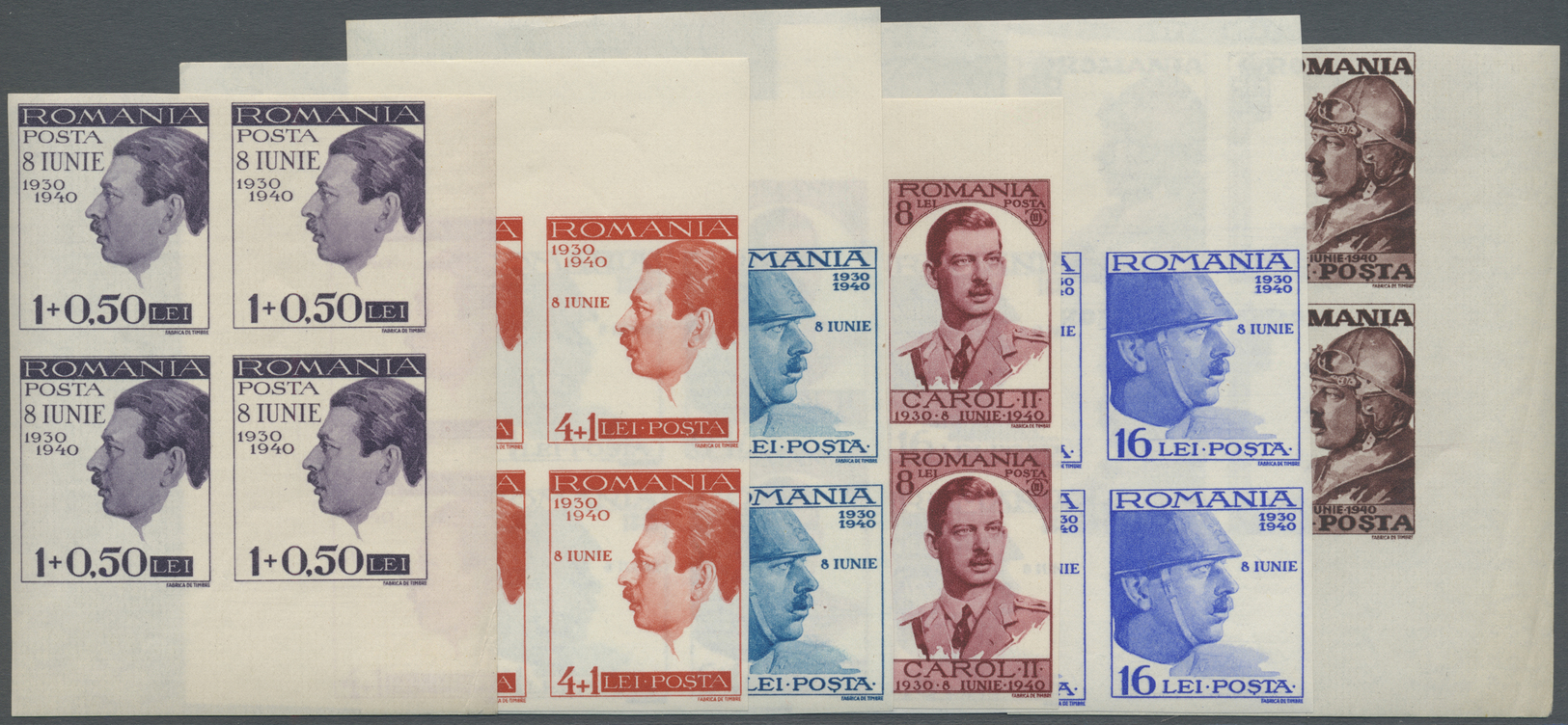 ** Rumänien: 1940. Complete Set "King Carol II Enthronement, 10th Anniversary" (6 Values) In IMPERFORATE Corner B - Covers & Documents