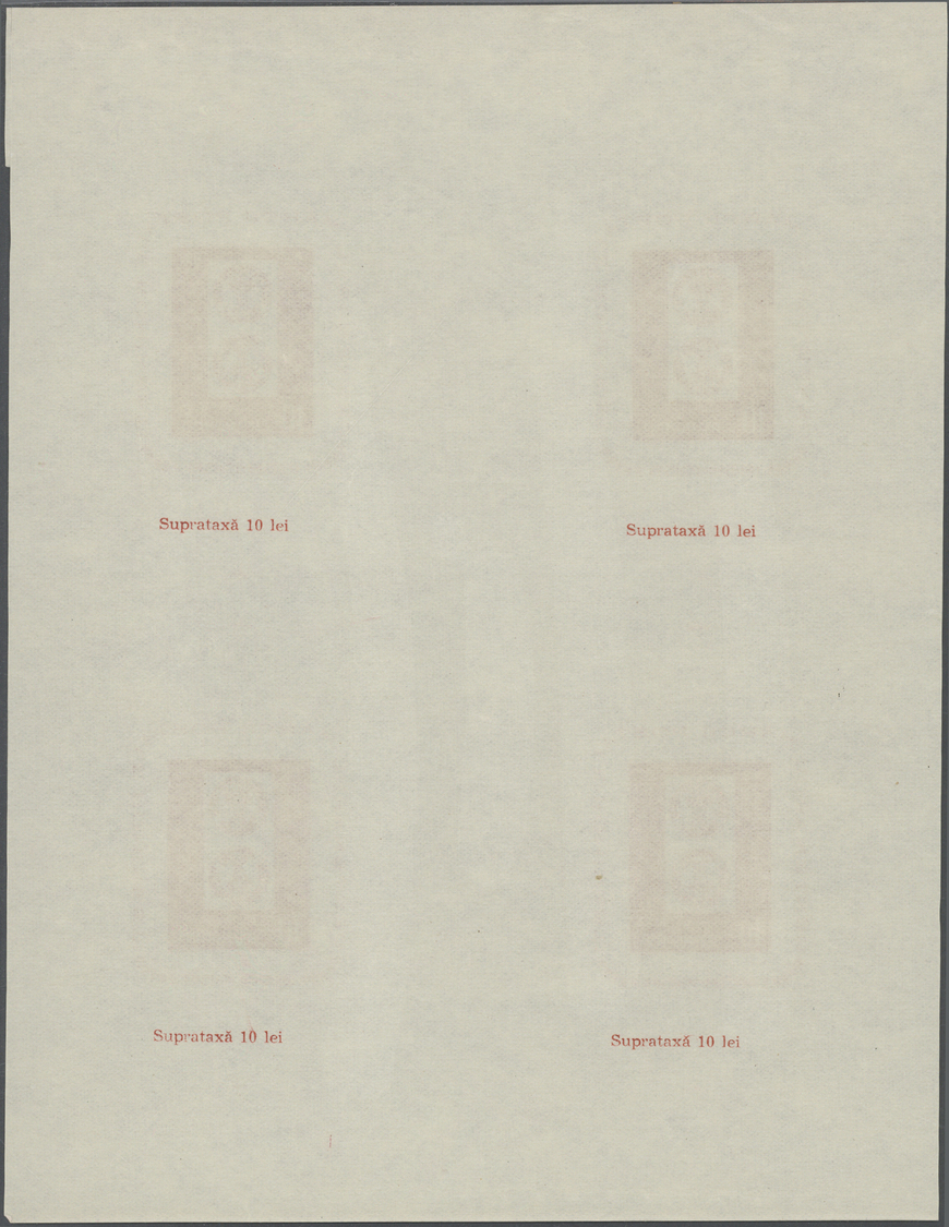 ** Rumänien: 1958. BF 10l Rouge Centenaire Du Timbre. Feuille De 4 Blocs Non Dentelés. Non Répertorié. (Yver BF42 - Lettres & Documents