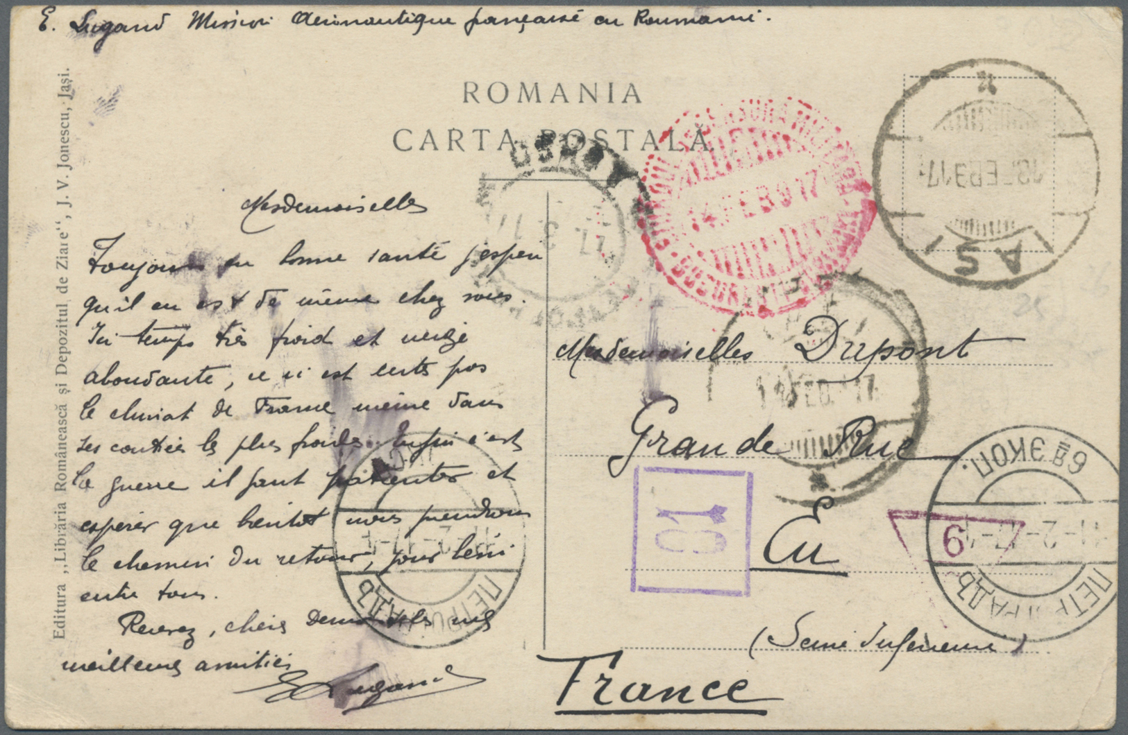 Br Rumänien - Besonderheiten: 1917 – French Military Mission. Picture Post Card Endorsed 'Mission Aeronautique Fr - Autres & Non Classés