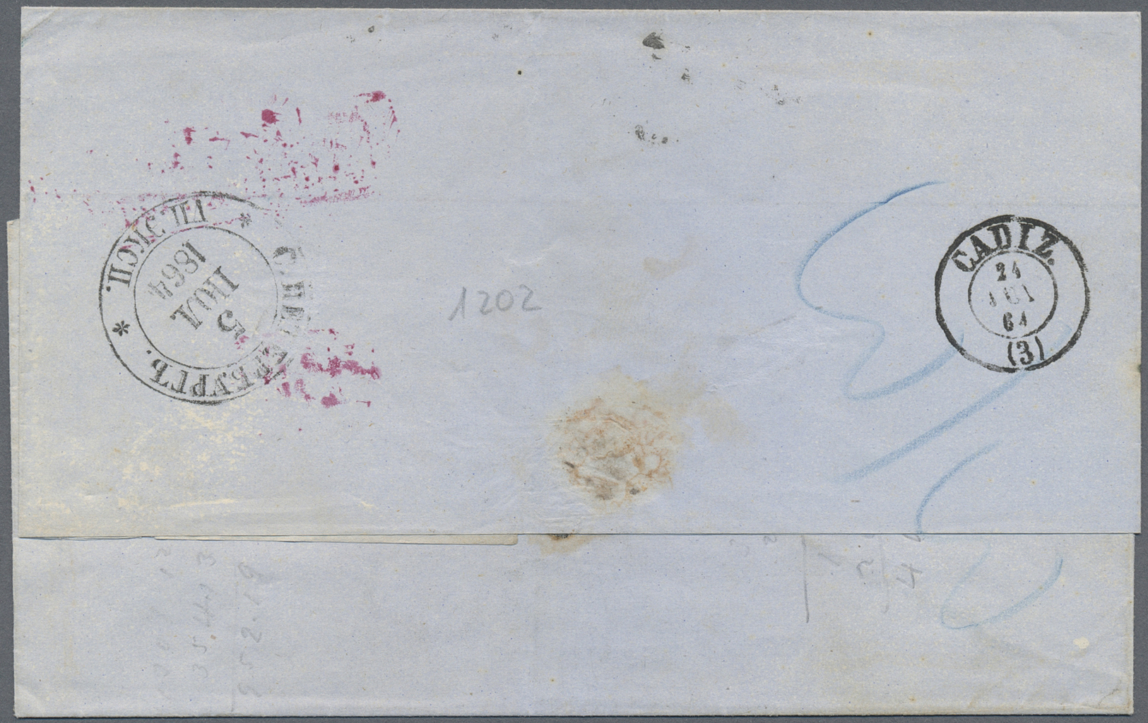 Br Russland: 1864. Stampless Envelope Written From St. Petersburg Dated 'July 4th 1864' Addressed To Cadiz With D - Neufs