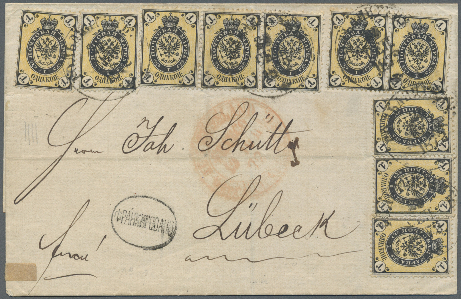 Br Russland: 1872, Cover From Goldingen, Kurland (now Kuldiga In Latvia) To Lübeck Franked By 10 X 1 K. Black & Y - Unused Stamps
