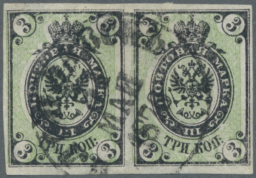 O/ Russland: 1866, The Fantastic And UNIQUE 3 K. IMPERFORATED PAIR, On Horiz. Laid Paper, Used In Wloclawek, POLA - Neufs