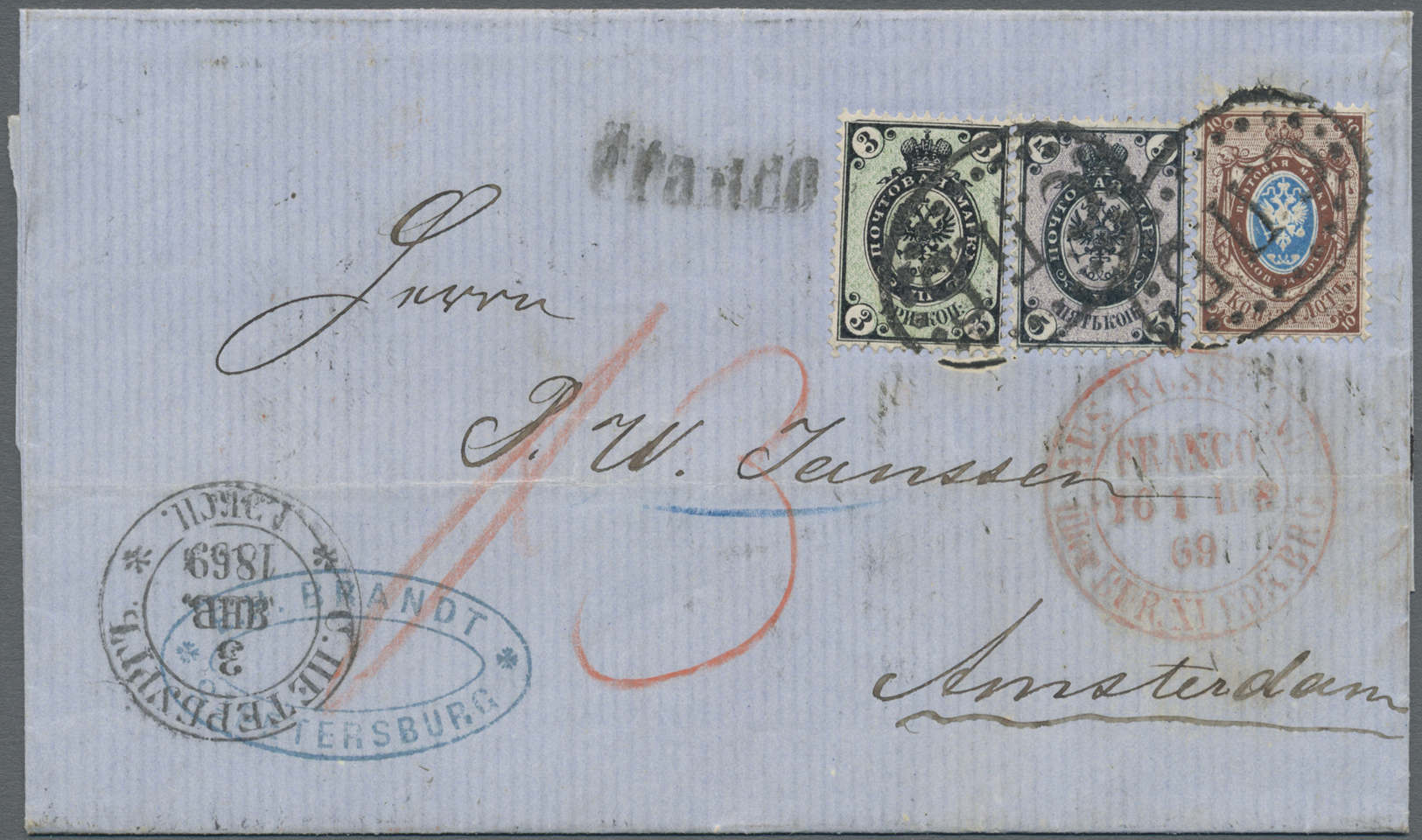 Br Russland: 1865, Faltbrief Mit 3 Kop, 5 Kop Und 10 Kop Alle Mit Ovalem Punkt-Stempel "C.II.b" Und Neben-K2 "ST. - Unused Stamps
