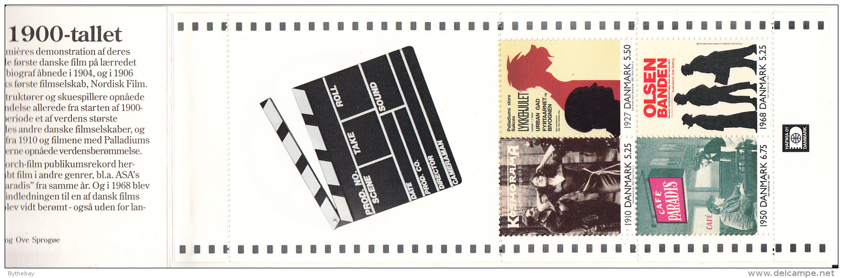 Denmark MNH Scott #1183a Booklet 2 Panes Of 4 Danish Film - Neufs