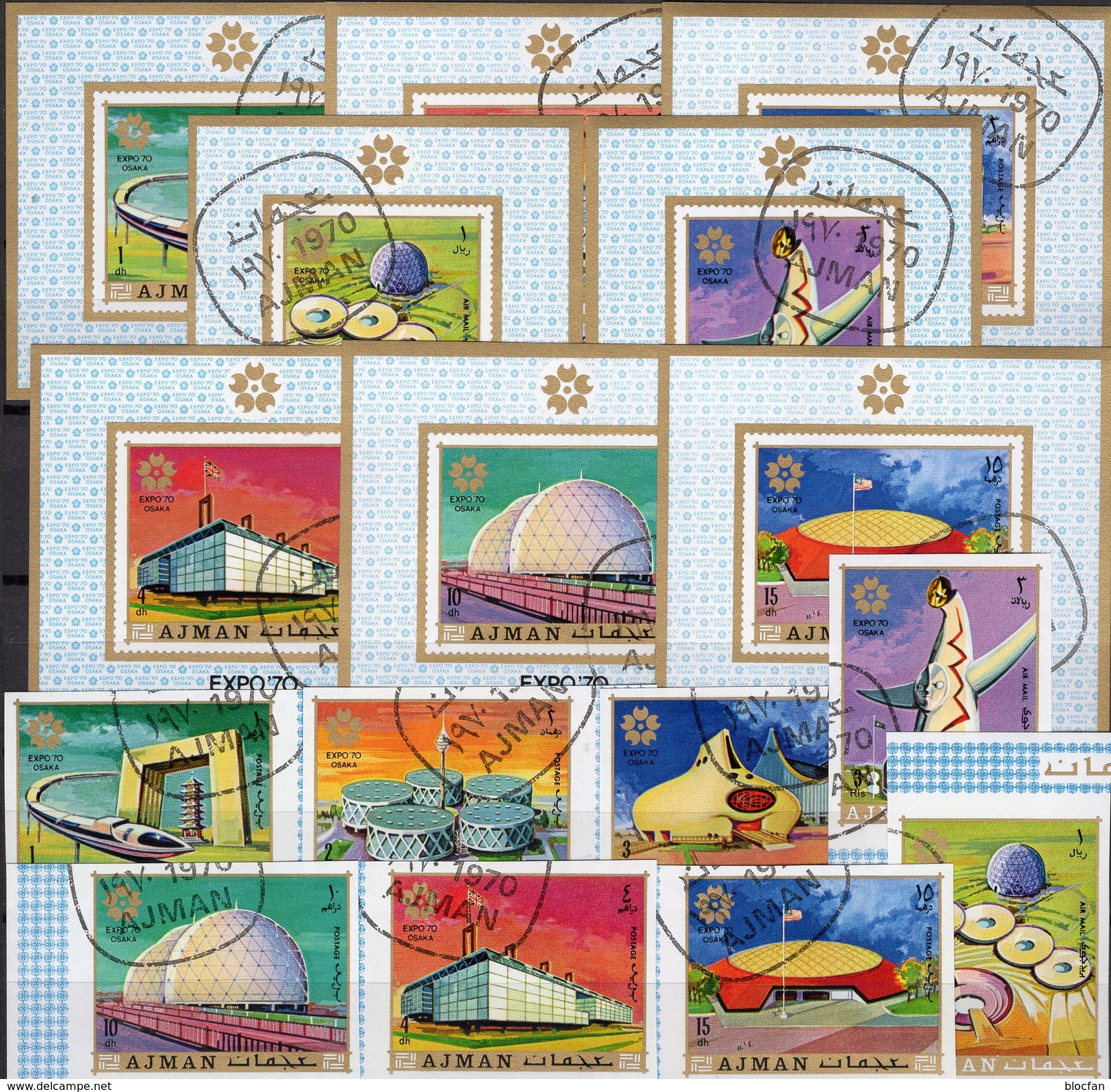 EXPO Osaka Nippon 1970 Ajman 577/4+Blocks A-H196 O 34€ Sonnenturm Schnellbahn USA-Pavillion S/s Blocs Sheets Bf VAE - 1970 – Osaka (Japan)