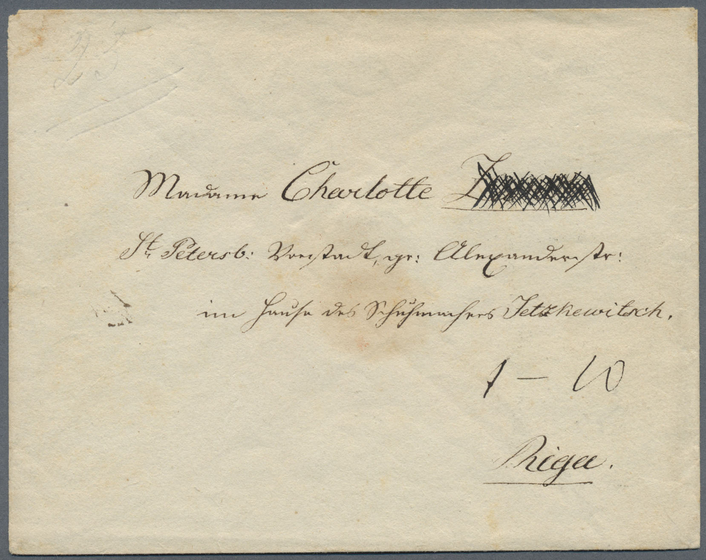 GA Russland - Ganzsachen: 1848, Envelope 10 K. Black, Watermark Inverted, Canc. Pen Cross W. Boxed Vermilion "St. - Stamped Stationery