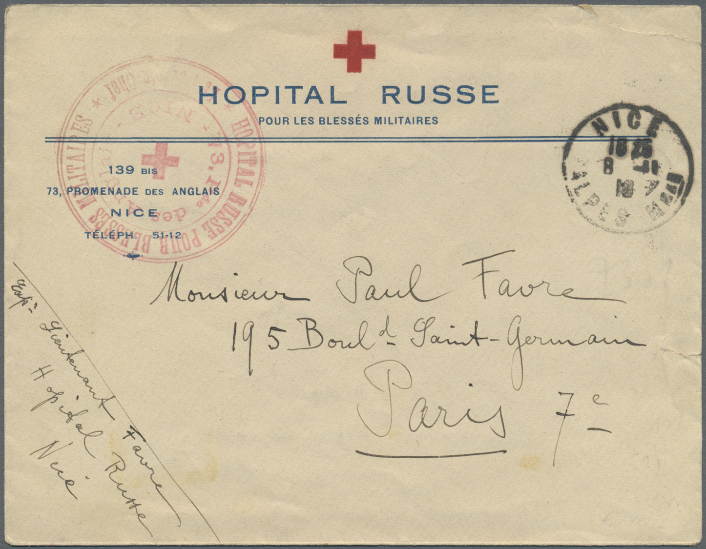 Br Russland - Militärpost / Feldpost: 1918. Red Cross Envelope Headed 'Hopital Russe/Pour Les Blesses Militaires' - Autres & Non Classés