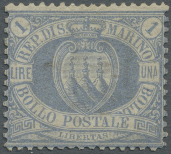 * San Marino: 1894, 1 L. Ultramarine, Mint Tiny Hinge Remain, Signed, Sassone Catalogue Value 1.400,- Euro - Nuovi