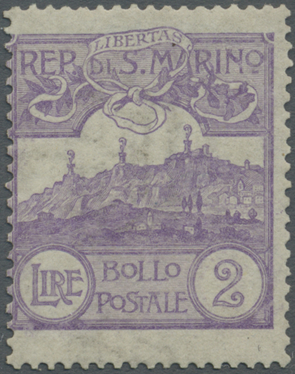 * San Marino: 1903, 2 L. Violet, Mint Tiny Hinge Remain, Expertised Raybaudi, Sassone Catalogue Value 1.400,- Eu - Unused Stamps