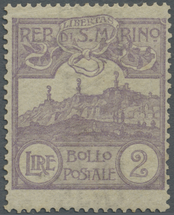 * San Marino: 1903, 2 L. Violet, Mint Tiny Hinge Remain, Expertised Diena, Sassone Catalogue Value 1.400,- Euro - Unused Stamps
