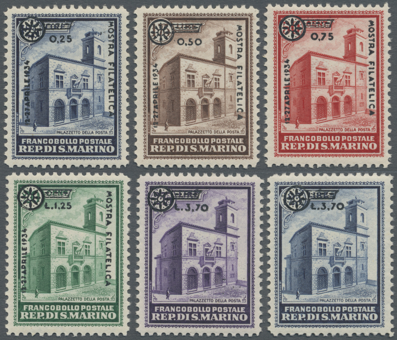 ** San Marino: 1934, 0,25 L On 1.25 L To 3.70 L On 2.75 L Complete Set, Mint Never Hinged - Neufs