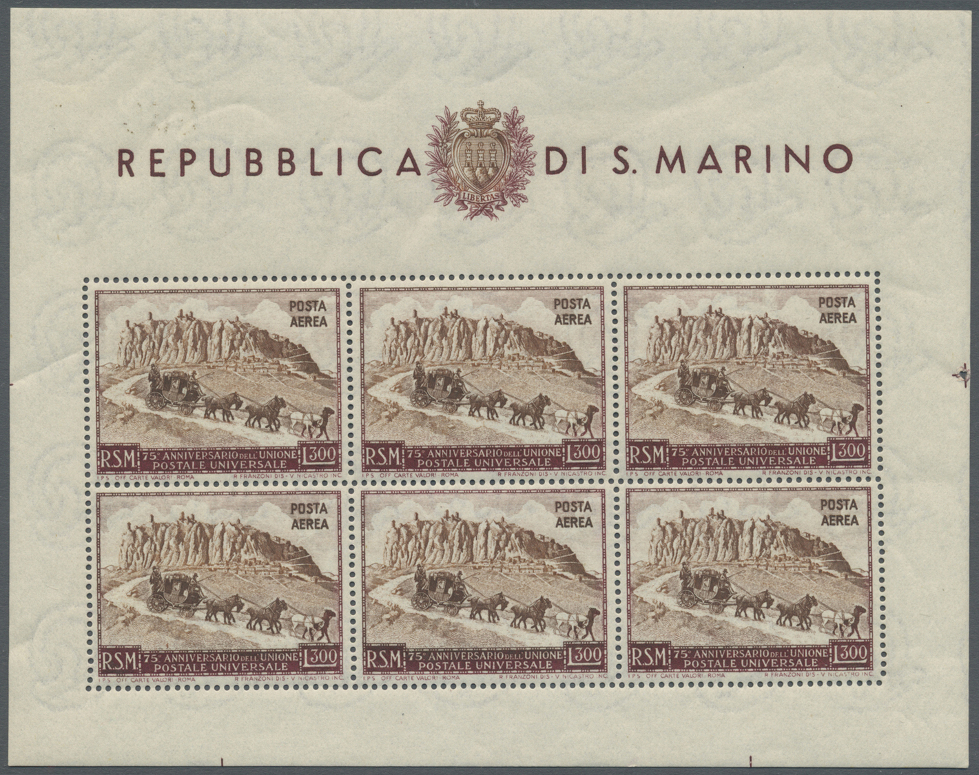 **/* San Marino: 1949/1951, 75 Jahre Weltpostverein Vier Verschiedene Kleinögen Mit 100 L. Blau/rotlila, 200 L. Bla - Neufs