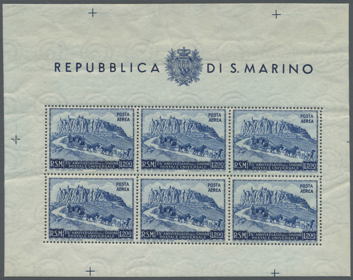 **/* San Marino: 1949/1951, 75 Jahre Weltpostverein Vier Verschiedene Kleinögen Mit 100 L. Blau/rotlila, 200 L. Bla - Neufs