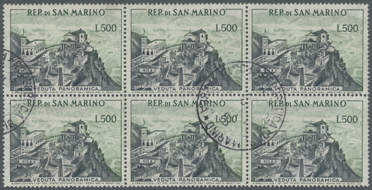 O San Marino: 1958, 500 L Black/dark Green Landscape In Block Of Six, Used, Mi 420.- - Neufs