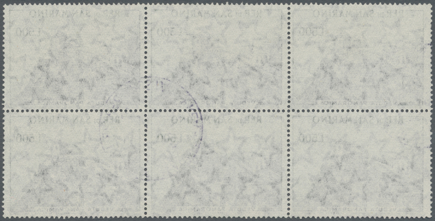 O San Marino: 1958, 500 L Black/dark Green Landscape In Block Of Six, Used, Mi 420.- - Neufs