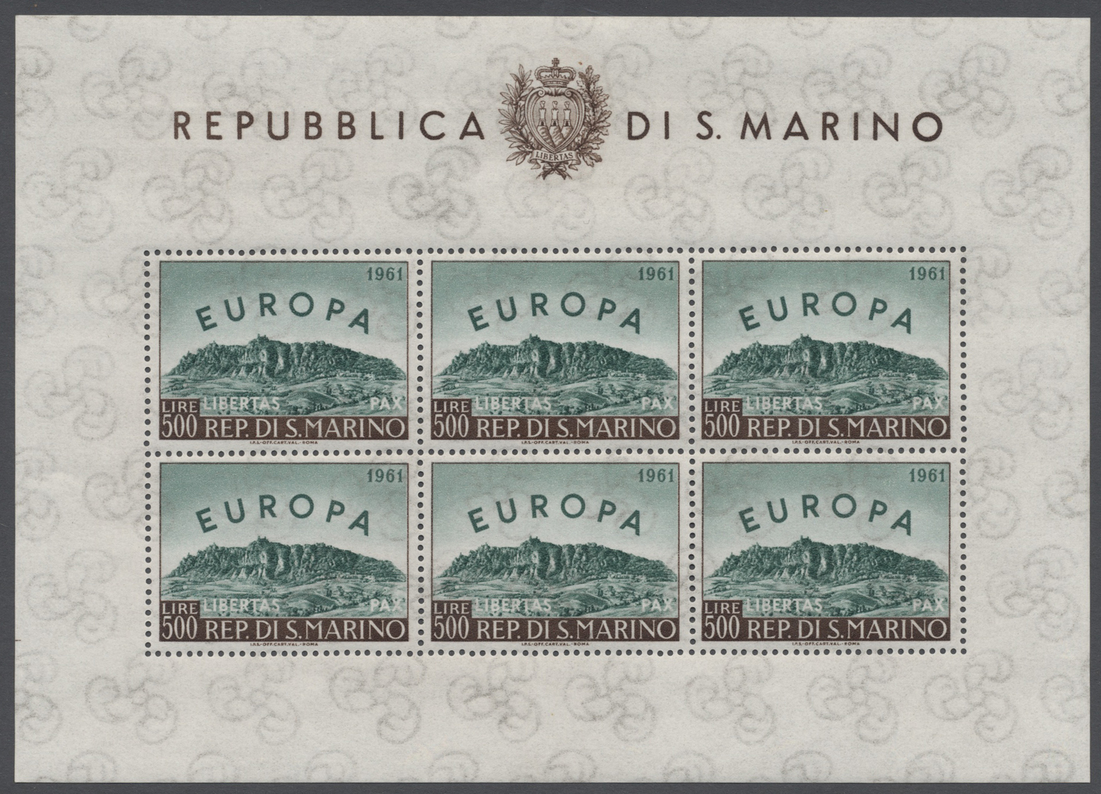 ** San Marino: Europa 1961 Im Kleinbogen Zu 6 Werten Tadellos Postfrisch. Selten! - Unused Stamps