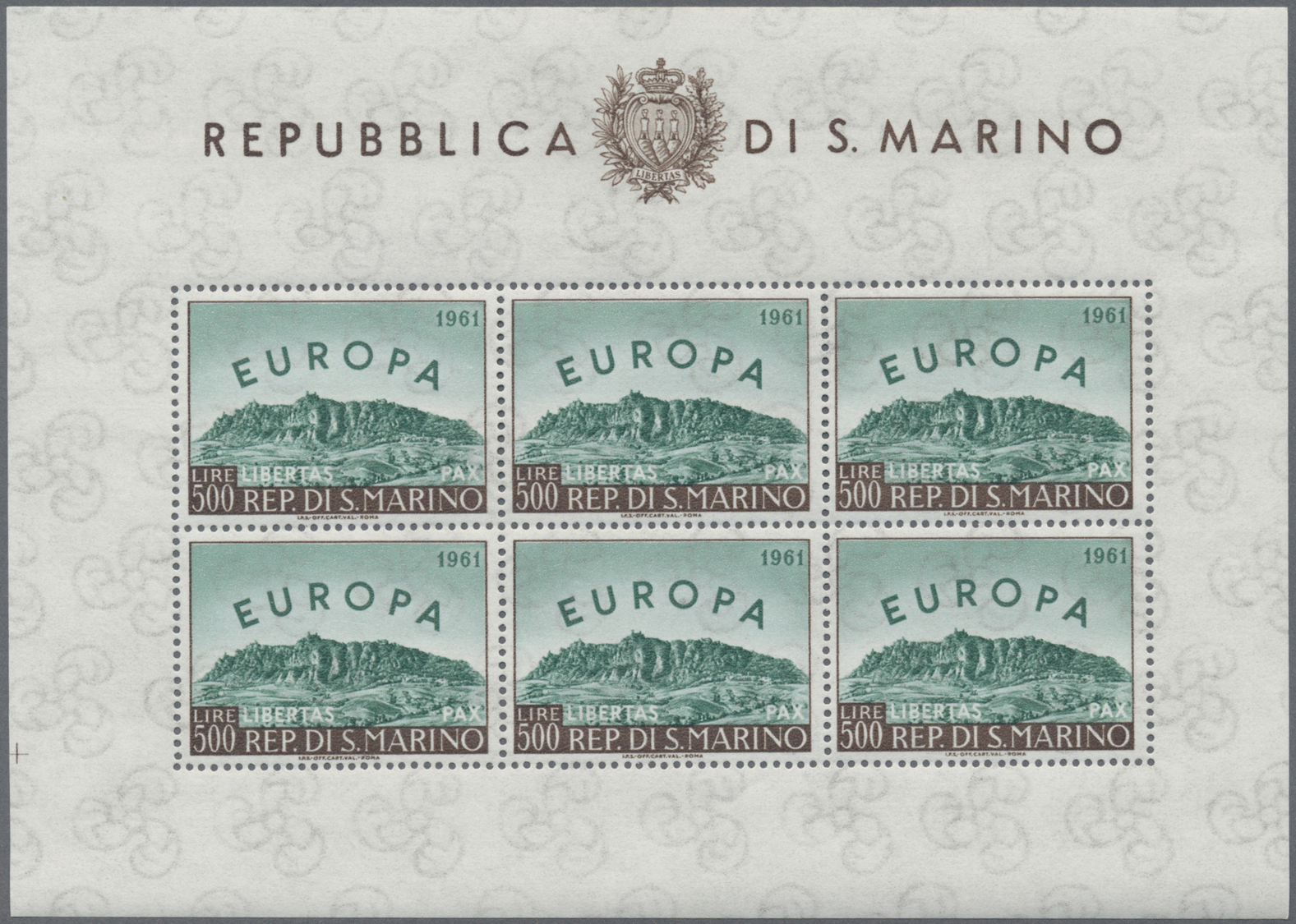 ** San Marino: 1961, Europa, zehn Kleinbögen zu je 6 Werten, tadellos postfrisch (Mi. 2500.- €)