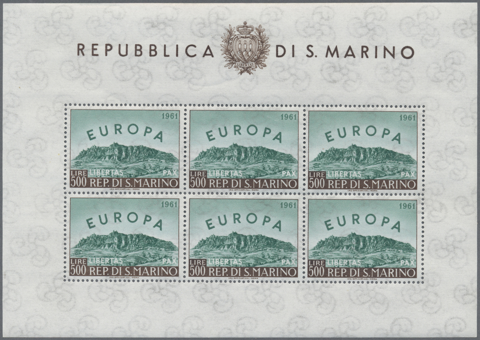 ** San Marino: 1961, Europa, zehn Kleinbögen zu je 6 Werten, tadellos postfrisch (Mi. 2500.- €)