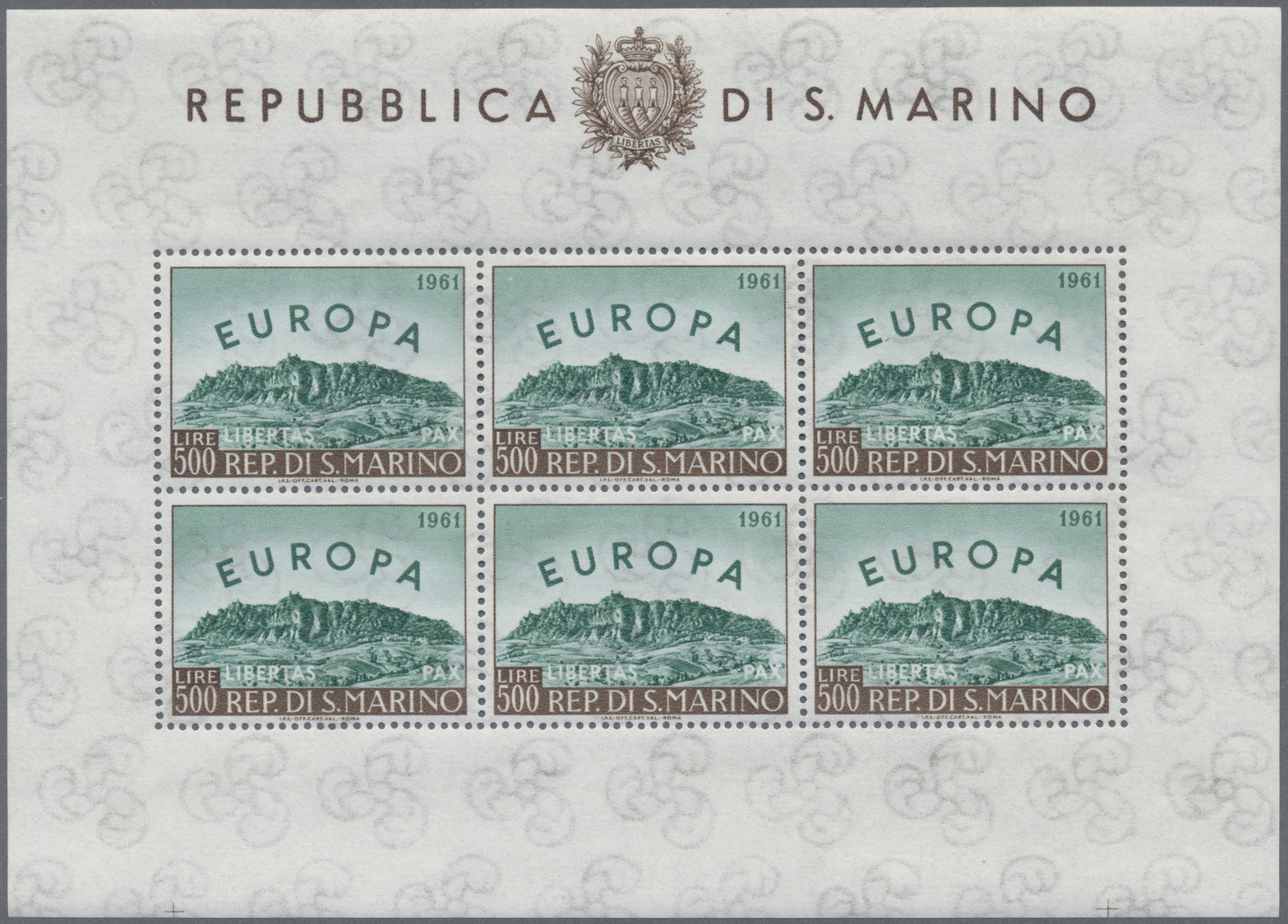 ** San Marino: 1961, Europa, zehn Kleinbögen zu je 6 Werten, tadellos postfrisch (Mi. 2500.- €)