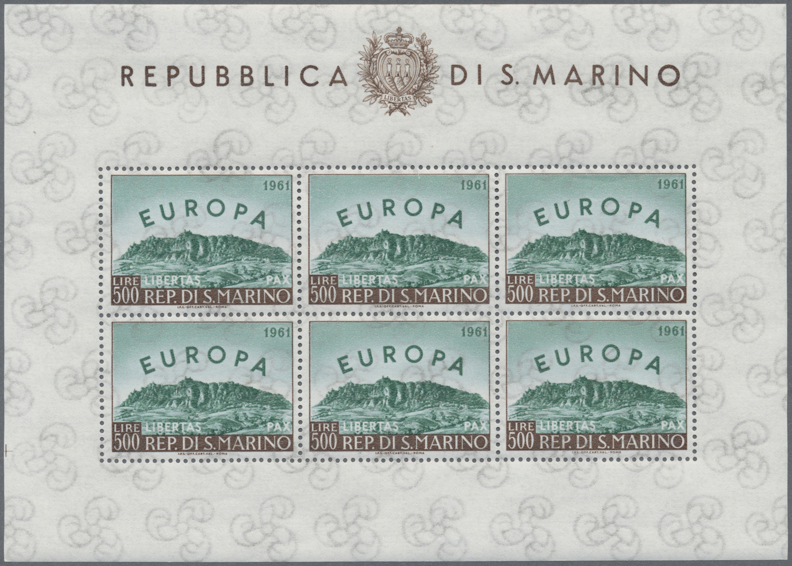 ** San Marino: 1961, Europa, zehn Kleinbögen zu je 6 Werten, tadellos postfrisch (Mi. 2500.- €)