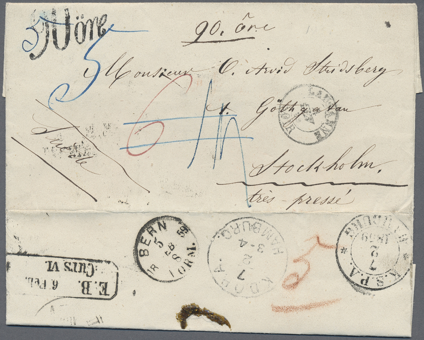 Br Schweden - Vorphilatelie: 1859 Entire Letter From "LAUSANNE 4 FEVR 1859" Sent Via Bern (5.2.) With Baden Railw - ... - 1855 Préphilatélie
