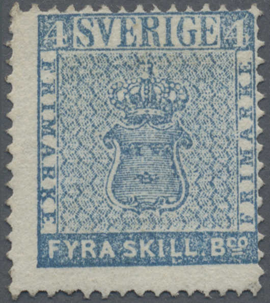 (*) Schweden: 1855: 4 Sk. Blau, Ungestempeltes Prachtstück In Sehr Frischer Erhaltung. Eine Seltene Marke! (Facit - Unused Stamps