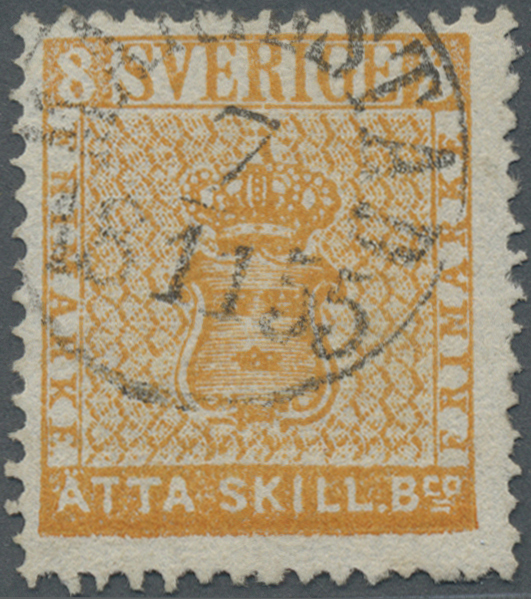 O Schweden: 1855, ÄTTA (8 Sk) Orange Cancelled With Circle "MARIESTAD 7 11 55", The Item Is Genuine And In First - Unused Stamps