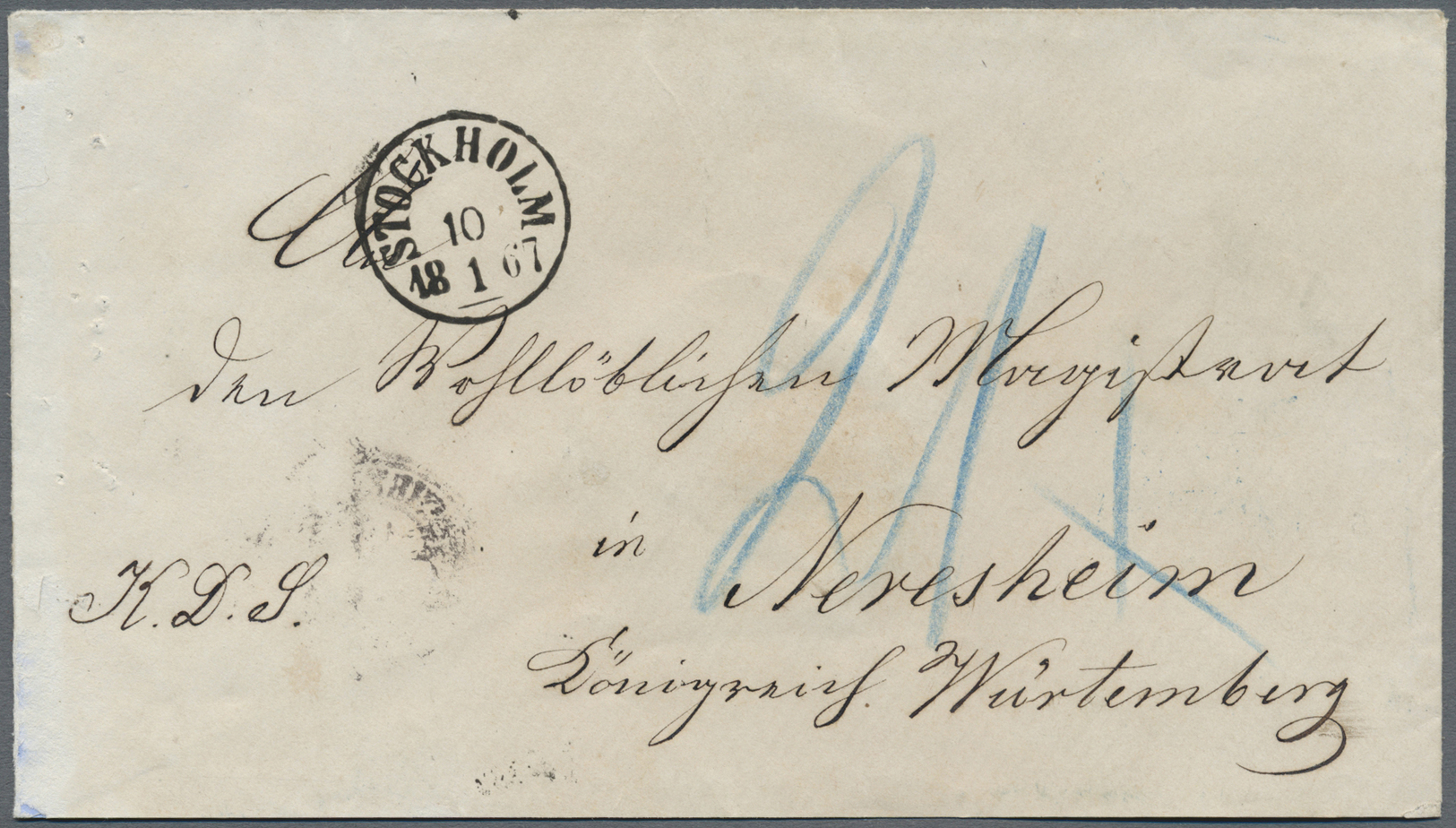 Br Schweden: 1867, Stampless Cover With B/s Red Wax-seal "Preussisches Konsulat Zu Stockholm" And Black Cds "STOC - Unused Stamps