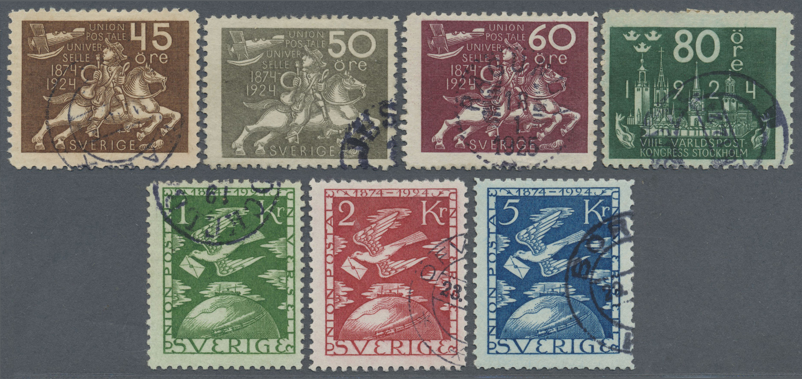 O Schweden: 1924, 5 ö. - 5 Kr. 50 Years UPU, Complete, Used, Fine - Neufs
