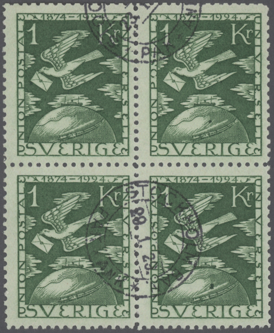 O Schweden: 1924, 50 Jahre Weltpostverein, 5 Ö. Bis 1 Kr., 13 Werte Je In 4er-Blocks, Farbfrisch, Sauber Gestemp - Neufs