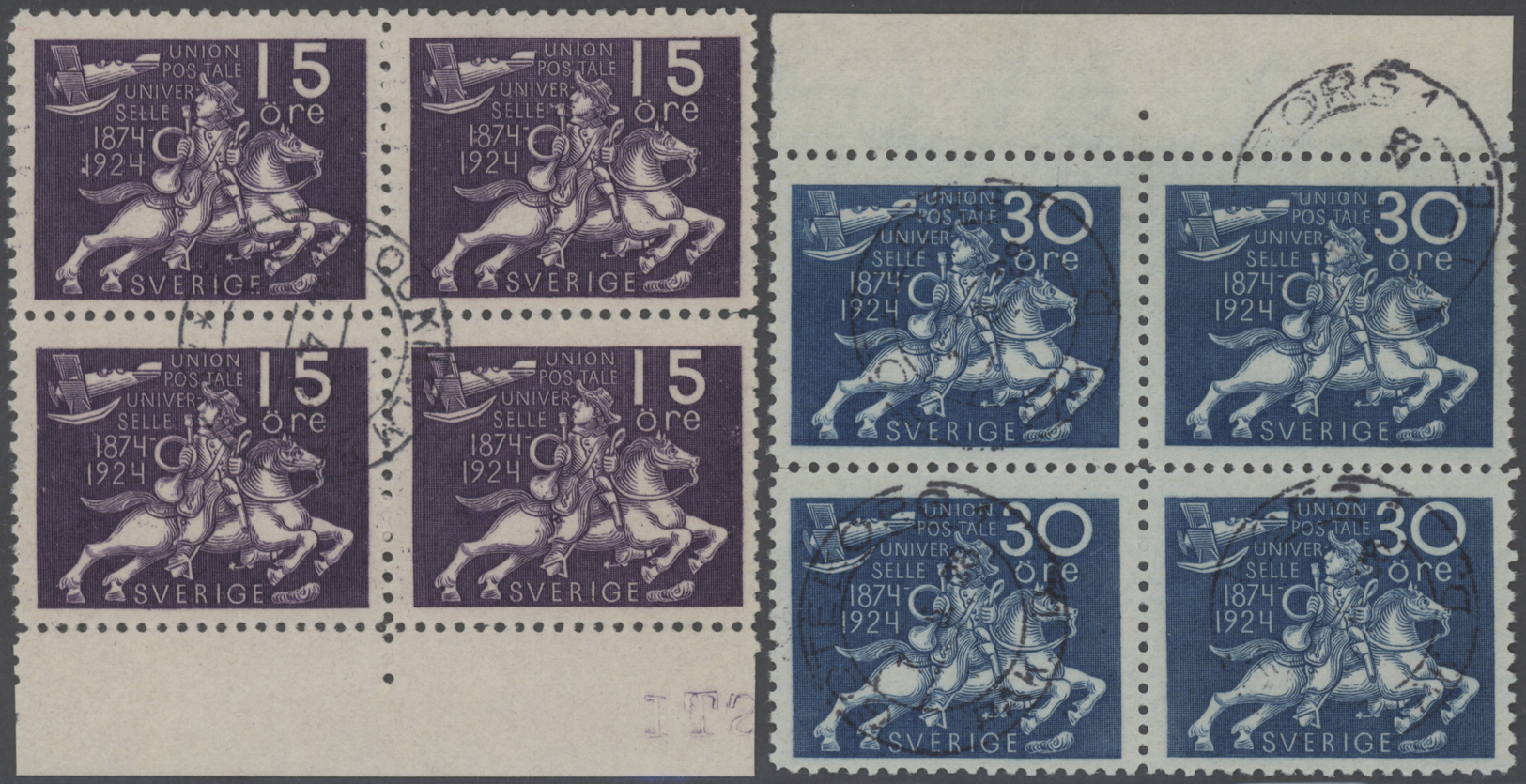O Schweden: 1924, 50 Jahre Weltpostverein, 5 Ö. Bis 1 Kr., 13 Werte Je In 4er-Blocks, Farbfrisch, Sauber Gestemp - Neufs