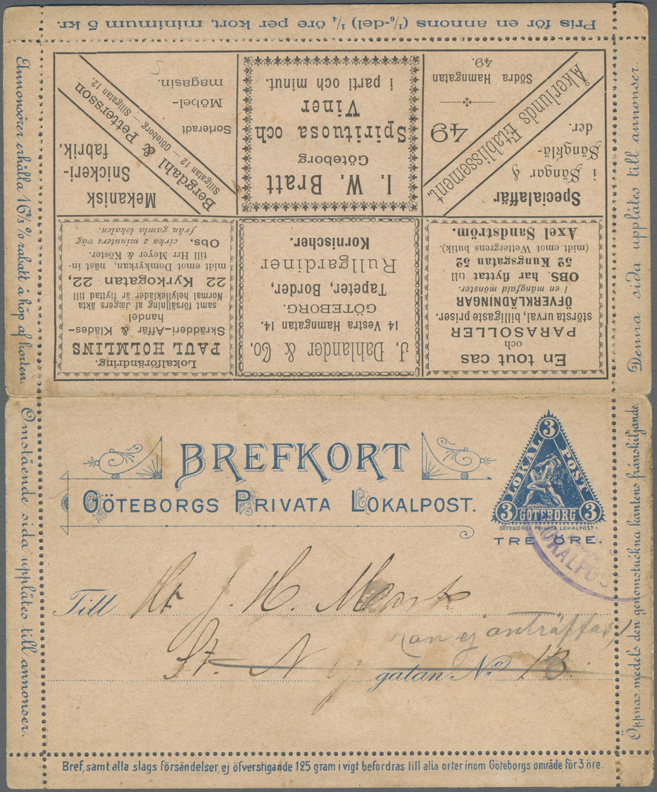 GA Schweden - Privatpostmarken: 1900(ca.), Göteborg Privata Lokalpost 3 Ö Letter-card With Advertising-imprint On - Autres & Non Classés