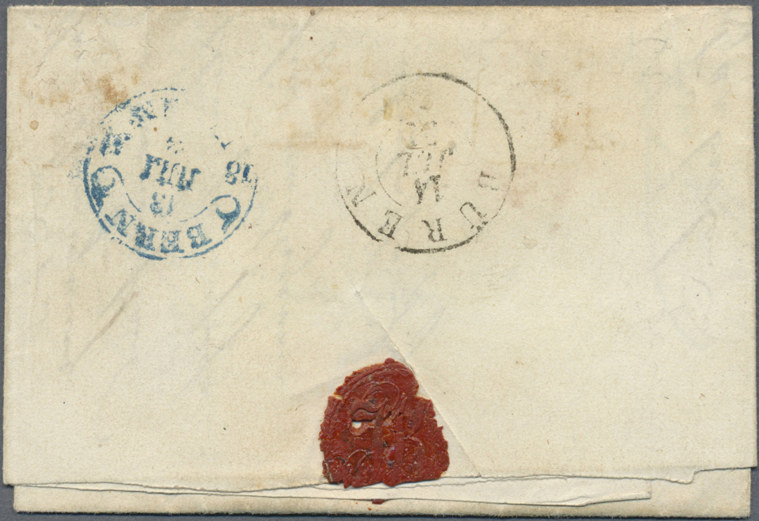 Br Schweiz: 1850 Rayon I 5 Rp. Hellblau/rot, Type 26, Stein B2-RU, Mit Ca. 6/12 Kreuzeinfassung, Entwertet Mit (v - Unused Stamps
