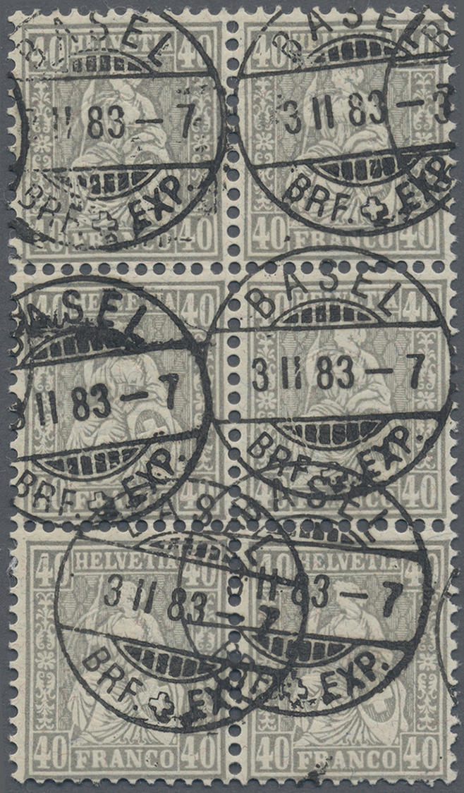 O/ Schweiz: 1882, Stehende Helvetia 40 Rp. Schwärzlichtürkisgrau Im SECHSERBLOCK Gestempelt "BASEL 3.II.83", Farb - Unused Stamps