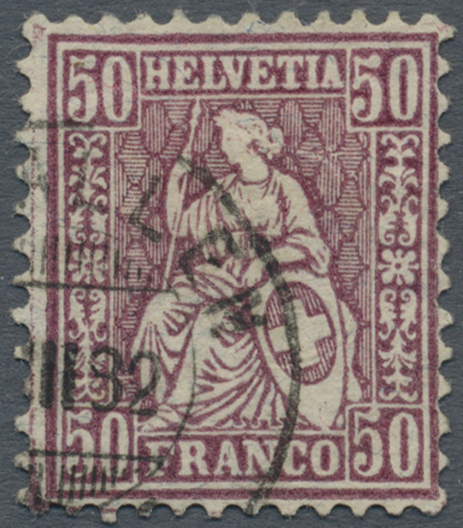 O Schweiz: 1881 Sitzende Helvetia 50 Rp. Lila Auf FASERPAPIER, Sauber Entwertet Mit Teil Des Ortsstempels "ST. G - Unused Stamps