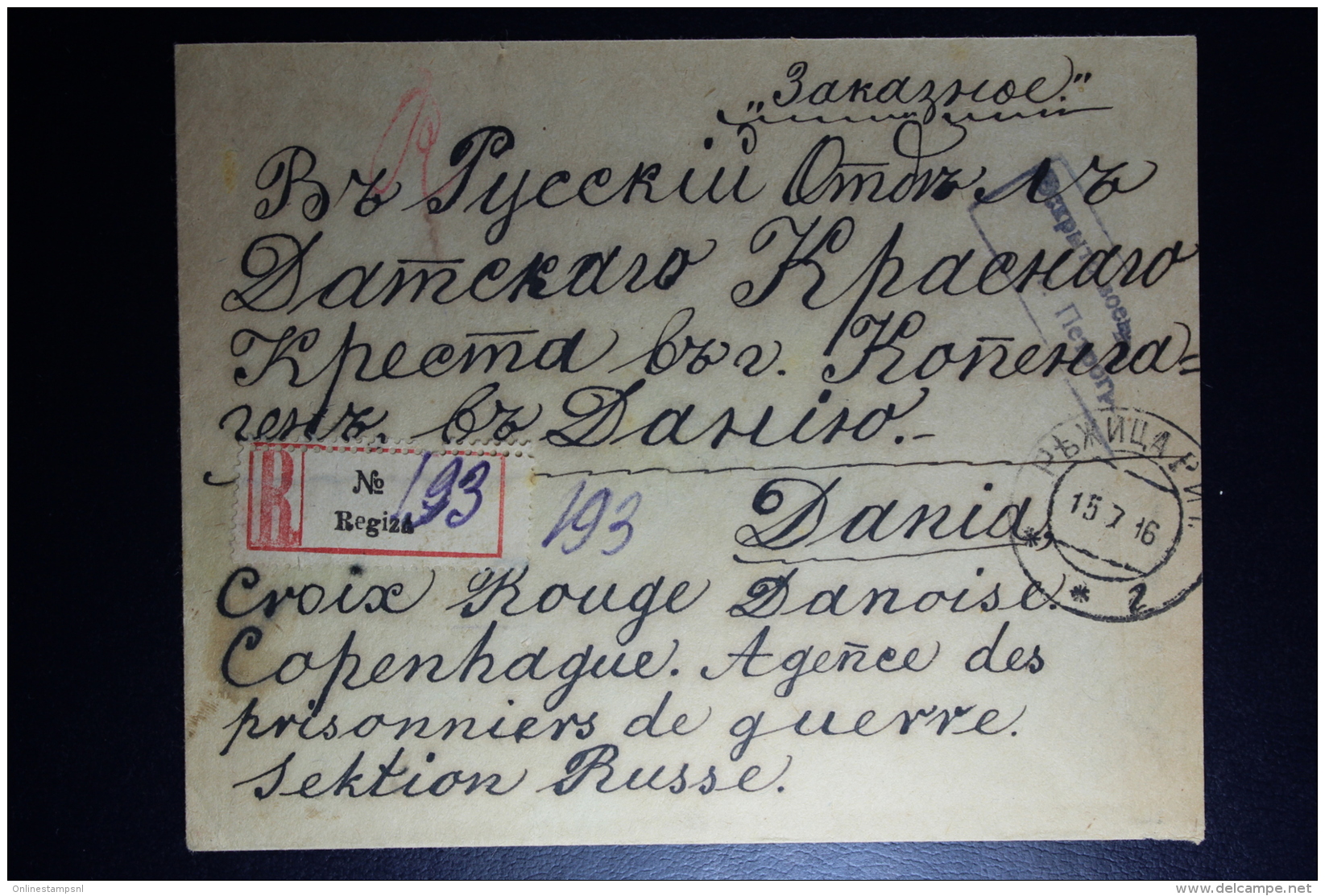 Russia: Registered Cover Regiza 1916 To Red Cross Copenhagen Censor Cancelled - Lettres & Documents