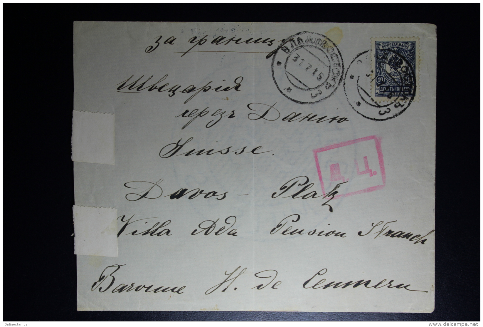 Russia: Cover Wladiwostok 1915 To Davos Platz Switserland  Censor Cancels + Primitive Strips - Briefe U. Dokumente