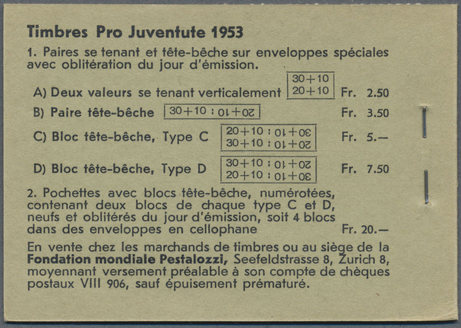 ** Schweiz - Markenheftchen: 1953, 5+5 C Bis 30+10 C Markenheftchen Pro Juventute, Postfrisch. Pracht. - Booklets