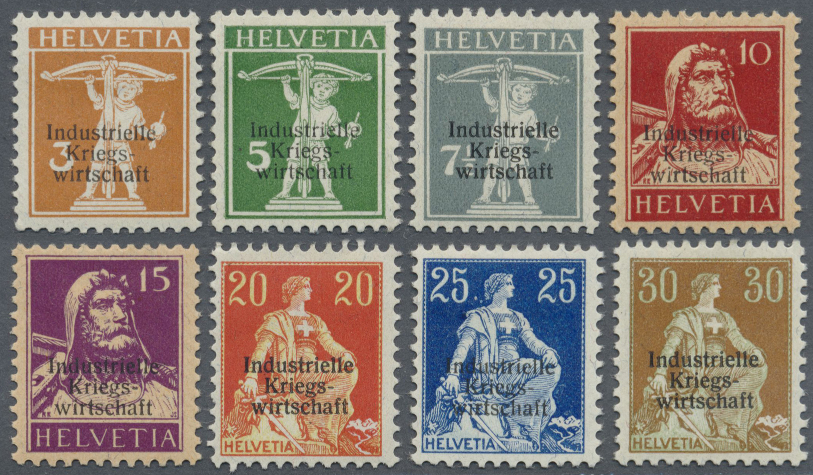 * Schweiz - Dienstmarken: Industrielle Kriegswirtschaft: 1918: Kompletter Satz I.K.W. Mit Dünnem Aufdruck, Ungeb - Officials