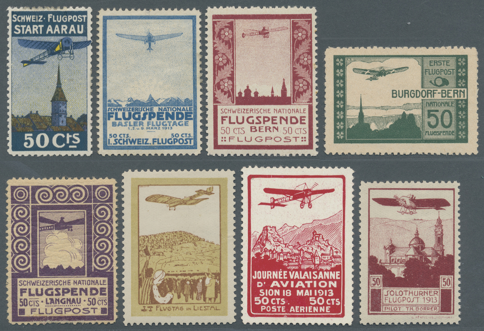 * Schweiz - Halbamtliche Flugmarken: 1913, Flugmarken Bis Auf 3 Werte Komplett Ungebraucht, Mi.-Nr. VIII Mit Kle - Oblitérés