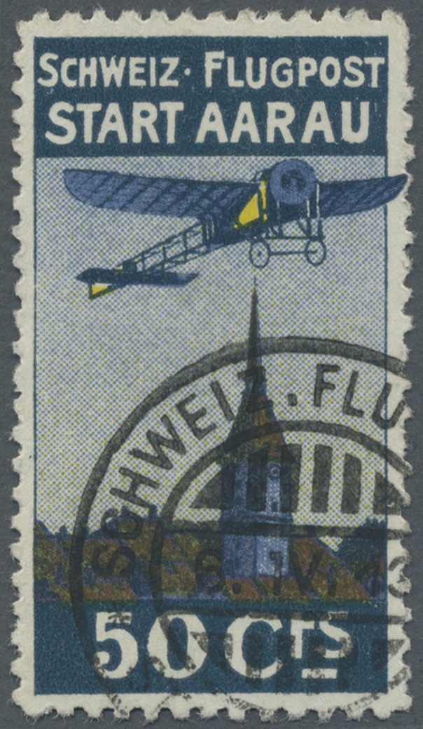 O Schweiz - Halbamtliche Flugmarken: 1913, 50 C. Flugpost Aarau-Olten Sauber Gestempelt, Rechts Oben Etwas Flach - Oblitérés