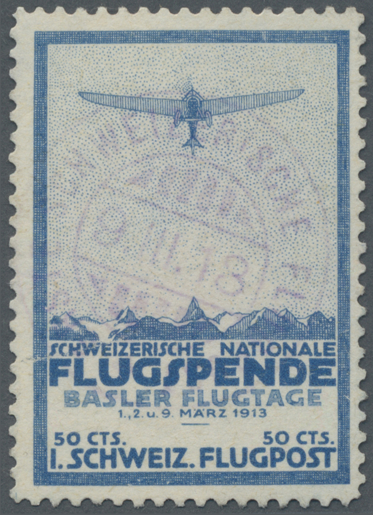 O Schweiz - Halbamtliche Flugmarken: 1913, 50 C. Flugpost Basel-Liestal Sauber Gestempelt. - Oblitérés